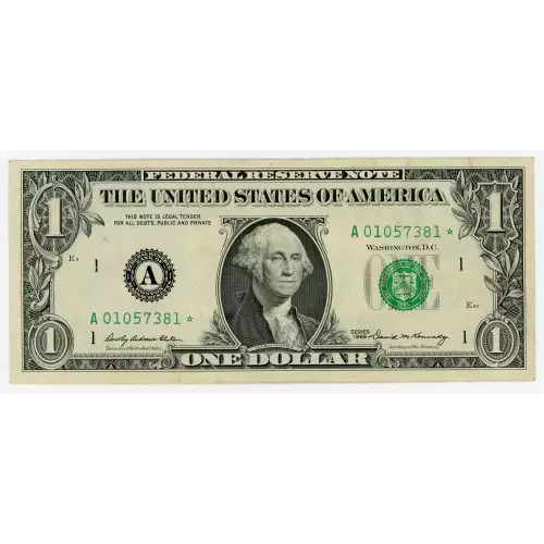 $1 1969 Green seal. Small Size $1 Federal Reserve Notes 1903-A*