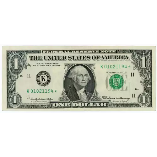 $1 1969 Green seal. Small Size $1 Federal Reserve Notes 1903-K*