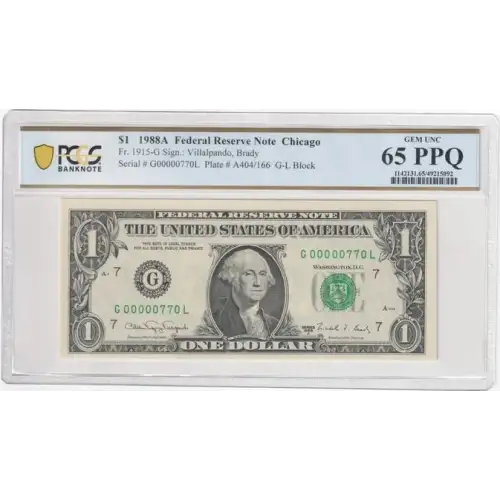 $1 1988-A. Green seal. Small Size $1 Federal Reserve Notes 1915-G (2)