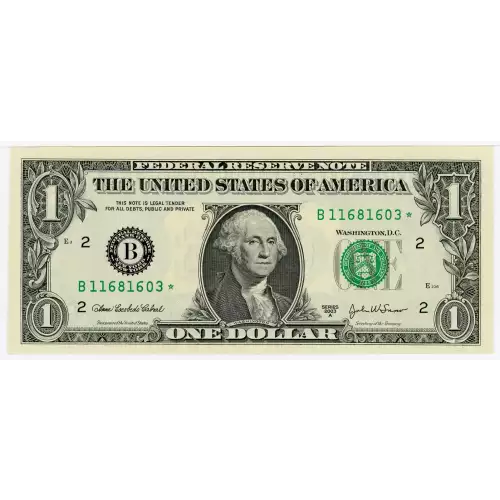 $1 2003-A. Green seal. Small Size $1 Federal Reserve Notes 1931-F*