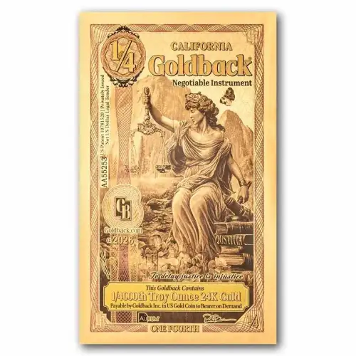 1/4 California Goldback - Aurum Gold Foil Note (24k) - Alpha Series (3)