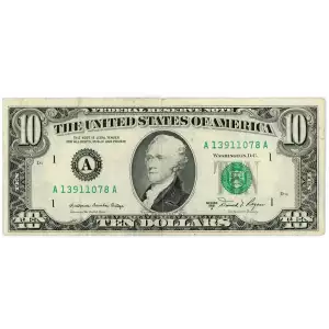 $10 1981-A. Treasury seal. Small Size $10 Federal Reserve Notes 2026-A