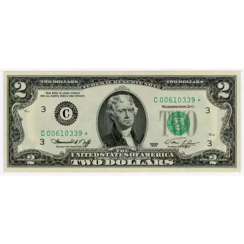 $2 1976 Green seal Small Size $2 Federal Reserve Notes 1935-A*