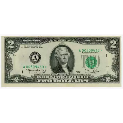 $2 1976 Green seal Small Size $2 Federal Reserve Notes 1935-A*