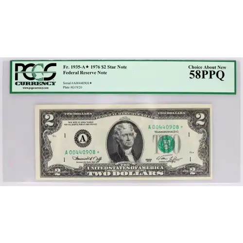 $2 1976 Green seal Small Size $2 Federal Reserve Notes 1935-A* (2)