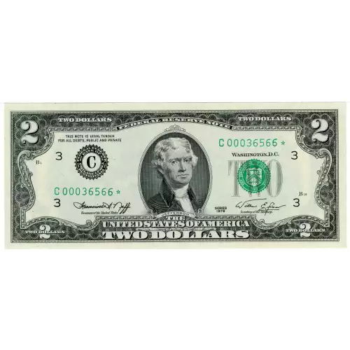 $2 1976 Green seal Small Size $2 Federal Reserve Notes 1935-C* (4)