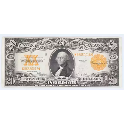 $20 1922 Gold Gold Certificates 1187