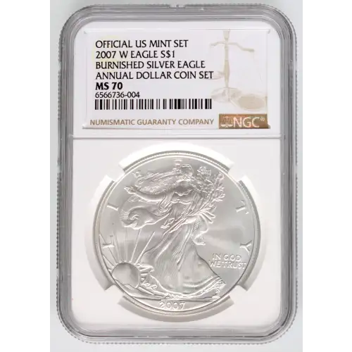 2007 W BURNISHED SILVER EAGLE ANNUAL DOLLAR COIN SET OFFICIAL US MINT SET (3)