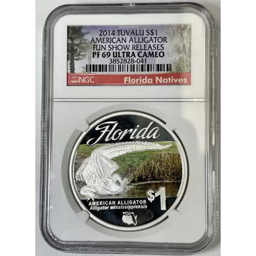 2014 Tuvalu American Alligator Fun Show Release .999 Fine Silver $1