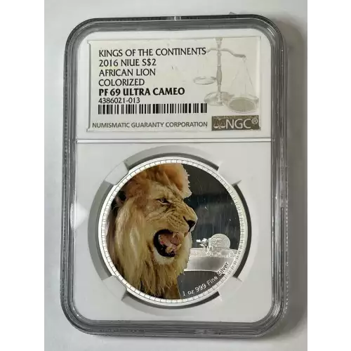 2016 Niue .999 Fine Silver Colorized Kings of the Continent African Lion $2