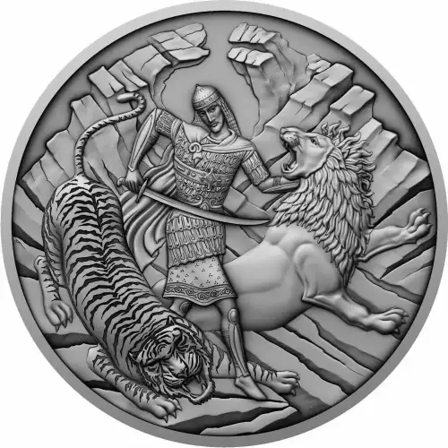 2022 1 oz Antique Niue Silver Tariel Fighting the Wild Beast Coin (High Relief) (4)