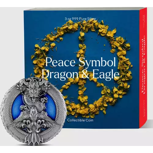 2022 Chad 3 oz .999 Silver Peace Symbol Dragon and Eagle Coin