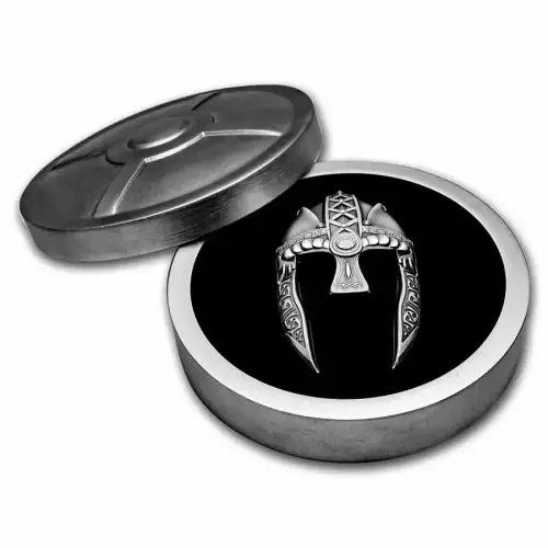 2022 Solomon Islands Viking Helmet 10 oz Silver Antiqued Shaped Coin (2)