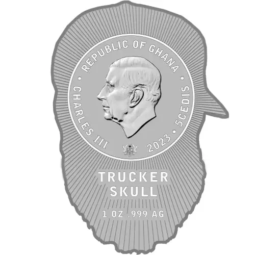 2023 Ghana Trucker Skull Shaped 1 oz .999 SILVER Coin Antiqued - In box w/ COA (3)