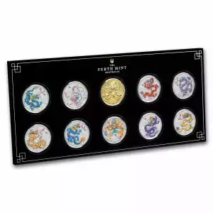 2024 Australia Lunar Dragon Colorized 10 x 1/2 oz Silver Coin Set (4)