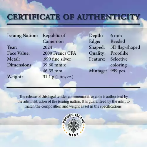 2024 Cameroon 3D Waving Don't Tread on Me Flag 1 oz Silver Coin