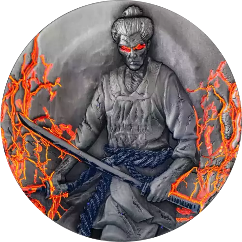 2024 Cameroon Zombified Samurai 2 oz Silver Antiqued UV Coin