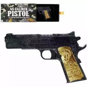2024 Chad 2 oz Silver .45 Caliber Pistol Handgun Black & Gold Shaped Coin .999 (3)