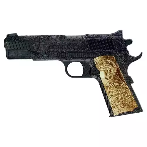 2024 Chad 2 oz Silver .45 Caliber Pistol Handgun Black & Gold Shaped Coin .999