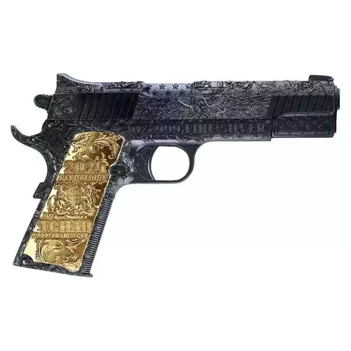 2024 Chad 2 oz Silver .45 Caliber Pistol Handgun Black & Gold Shaped Coin .999 (2)