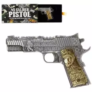 2024 Chad .45 Caliber Pistol Gun Shaped Coin 2oz Silver ANTIQUED w/Gold Gilding