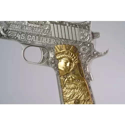 2024 Chad .45 Caliber Pistol Gun Shaped Coin 2oz Silver ANTIQUED w/Gold Gilding (4)