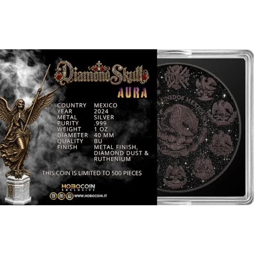 2024 Mexico Libertad  Diamond Skull Aura Edition 1 oz Silver Coin