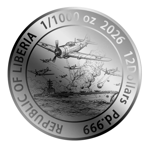 2026 Liberia Battle of Midway  1/1000 oz Palladium Coin in Card
