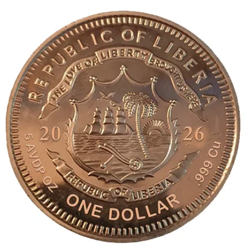 2026 Liberia Celestial Balance  Colorized 5 oz Copper Coin (2)
