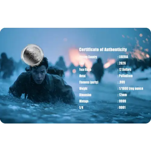 2026 Liberia D Day 1/1000 oz Palladium Coin in Card  (4)