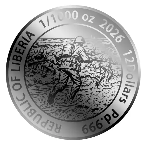 2026 Liberia D Day 1/1000 oz Palladium Coin in Card