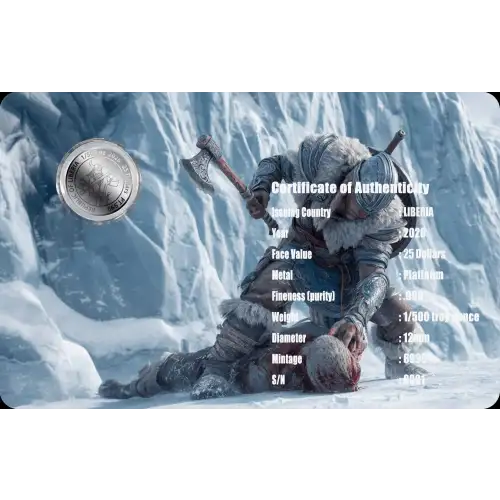 2026 Liberia Viking Tomahawk 1/500 oz Platium Coin in Card (4)