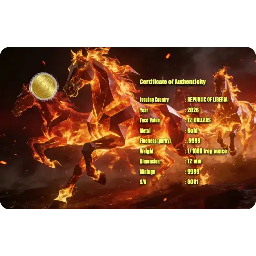 2026 Liberia Year of the Fire Horse 1/1000 oz Gold Coin in Card (2)