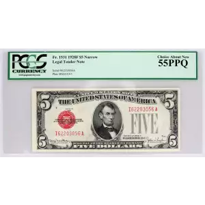 $5 1928-F red seal. Small Legal Tender Notes 1531