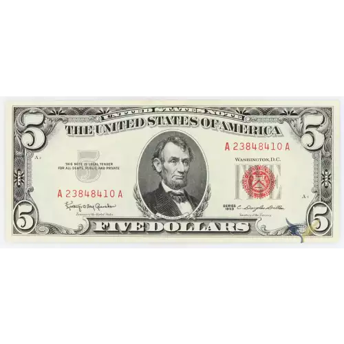 $5 1963 red seal. Small Legal Tender Notes 1536