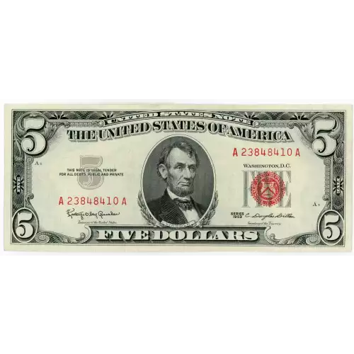 $5 1963 red seal. Small Legal Tender Notes 1536