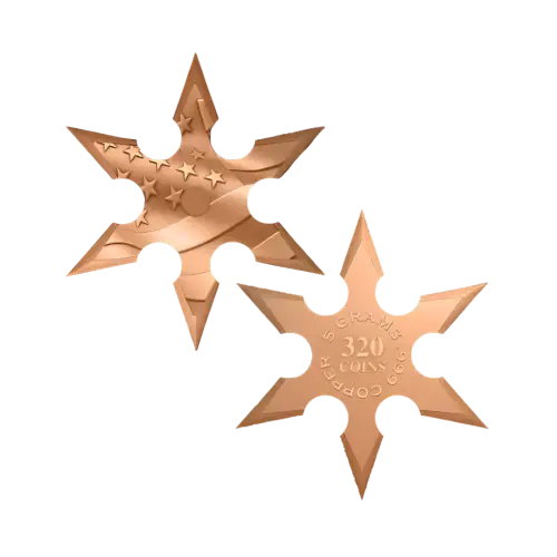 American Flag Ninja Star Shaped 5g Copper Round in Card