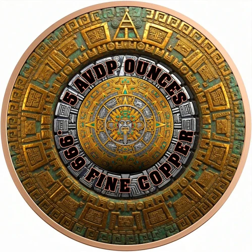 Aztec Calendar Angel Colorized  5 oz Copper Medal  (2)
