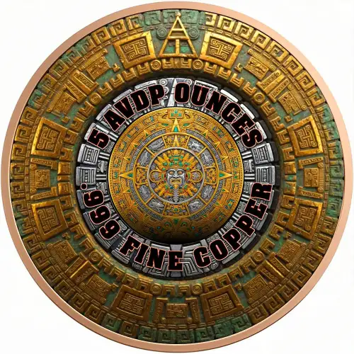 Aztec Calendar Angel Colorized  5 oz Copper Medal  (2)