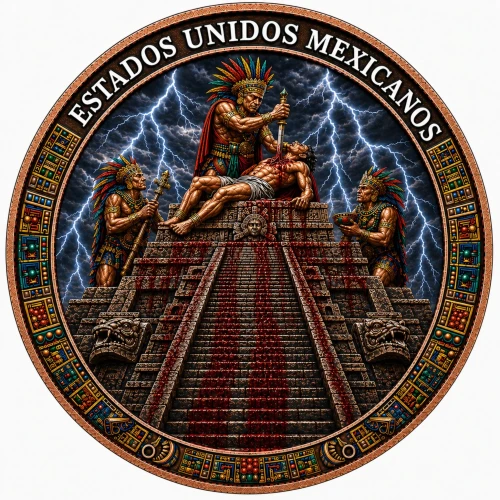 Aztec Sacrifice Colorized 5 oz Copper Medal