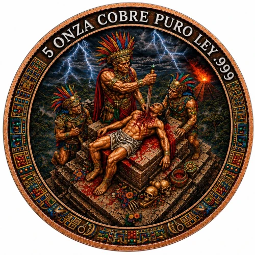 Aztec Sacrifice Colorized 5 oz Copper Medal (2)
