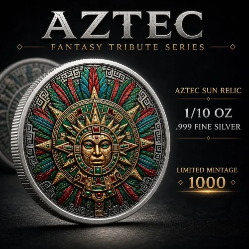 Aztec Sun Relic Colorized 1/10 Silver Round (2)