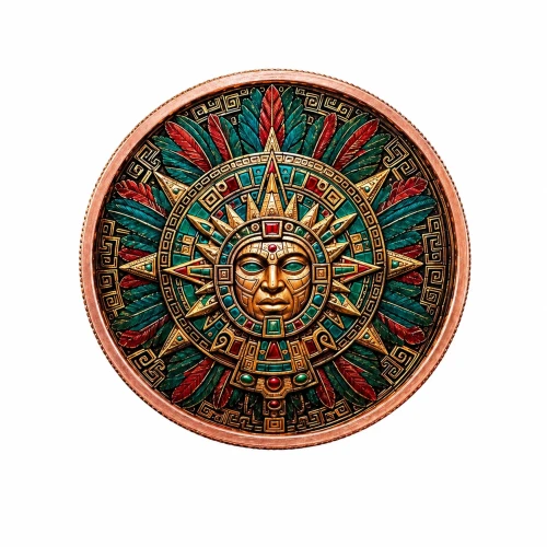 Aztec Sun Relic Colorized   5 oz Copper Round  (2)