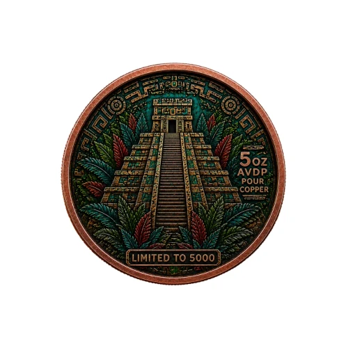 Aztec Sun Relic Colorized   5 oz Copper Round
