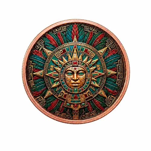 Aztec Sun Relic Colorized   5 oz Copper Round  (2)
