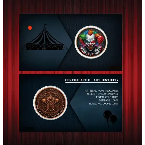Dark Circus Colorized 1 oz Copper Round in Card  (3)