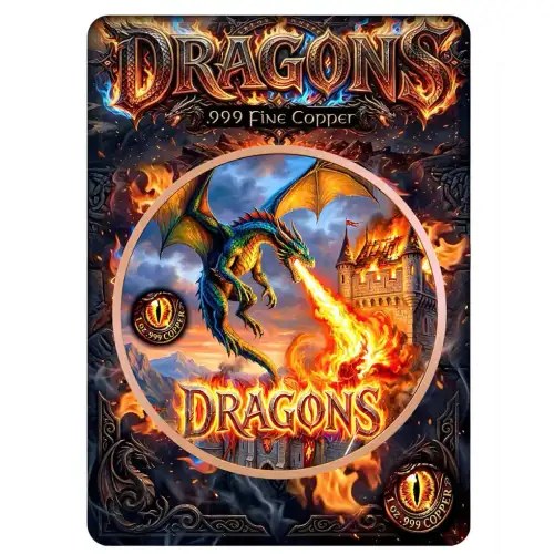 Fire Dragon Colorized 1 oz Copper Round in Card