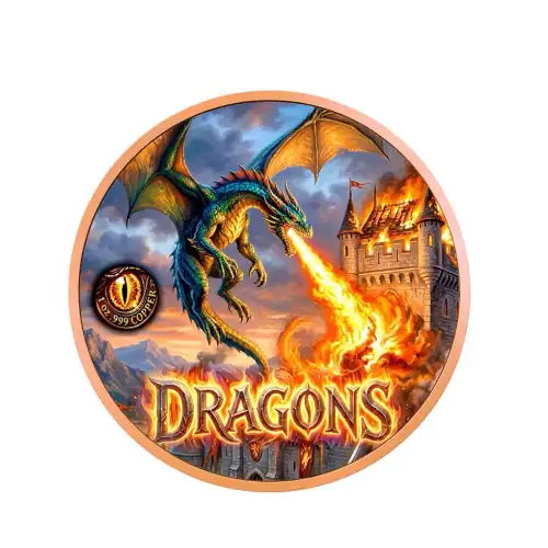 Fire Dragon Colorized 1 oz Copper Round in Card (3)