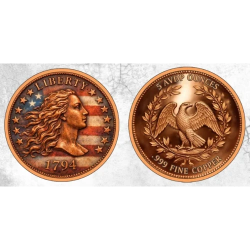 Flowing Hair Colorized  5 oz Copper Round  (3)