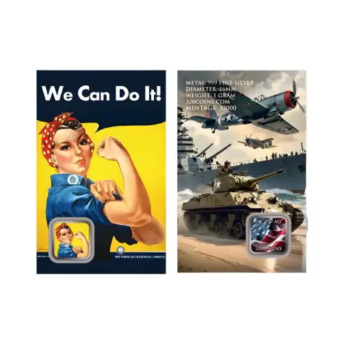 Rosie the Riveter Colorized 1g Silver Bar in Card